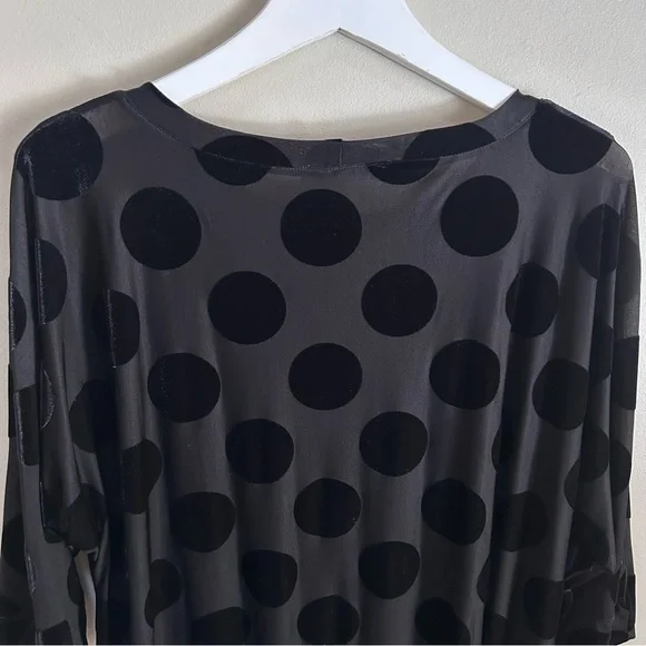 Alembika ~ Black Polka Dot Hi-Lo Semi-Sheer 3/4 Sleeve Tunic Top in Medium *flaw - Picture 9 of 16